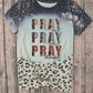 Blue PRAY Western Leopard Slogan Print Bleached T Shirt