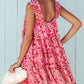Red Tiered Ruffled Square Neck Sleeveless Floral Mini Dress