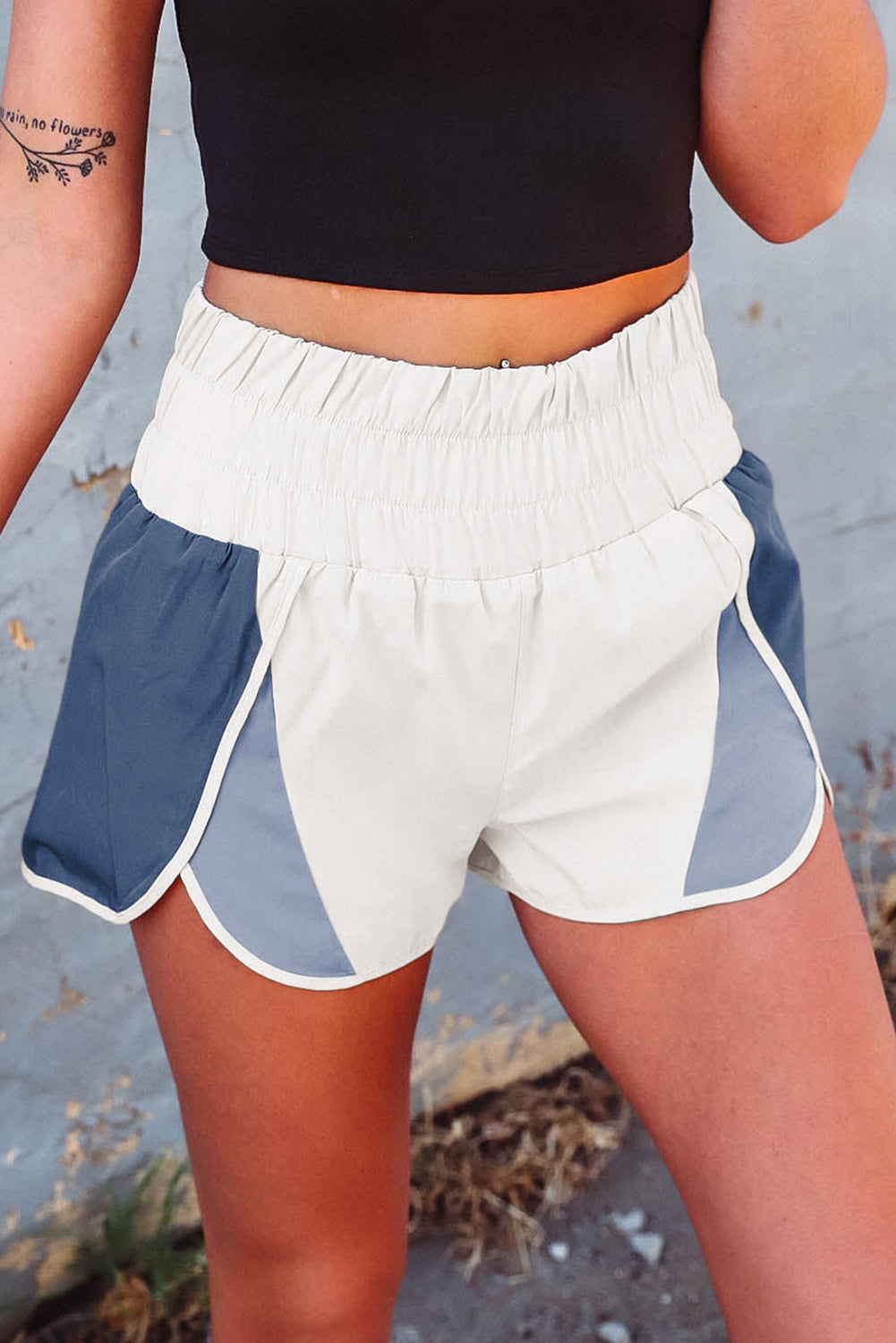 Blue Color Block Split High Waist Shorts