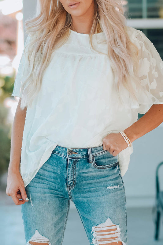 Floral Textured Ruffled Half Sleeve Babydoll Top