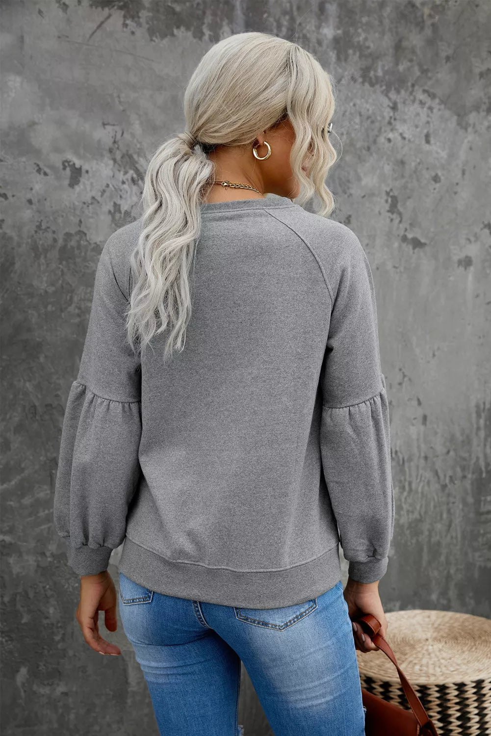 Raglan Patchwork Sleeve Pullover Sweatshirt