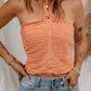 Orange Shirred Open Back Halter Tank Top