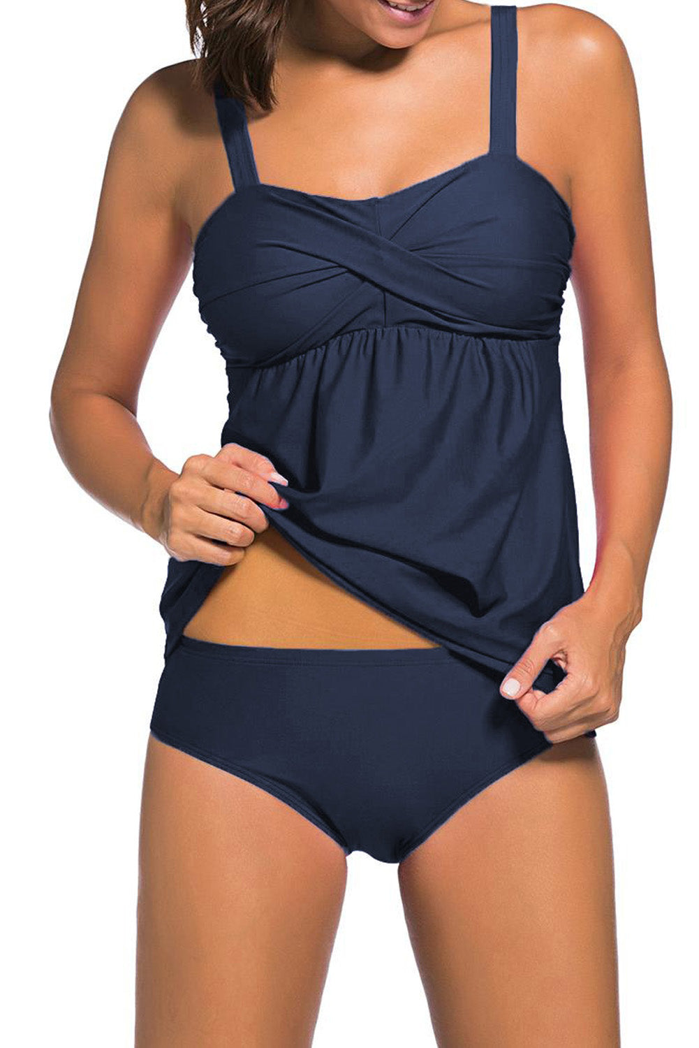 Navy Blue 2pcs Swing Tankini Swimsuit