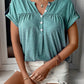 V-Neck Rolled Short Sleeve Henley Top