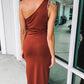 Classy & Chic One Shoulder Bodycon Cognac Dress