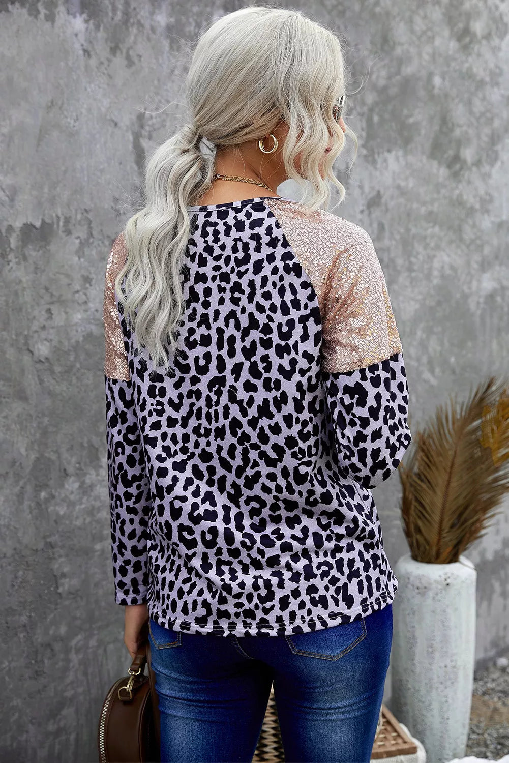 Sequin Shoulder Splicing Long Sleeve Top