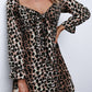 Leopard Print Puff Sleeve Knot Mini Dress