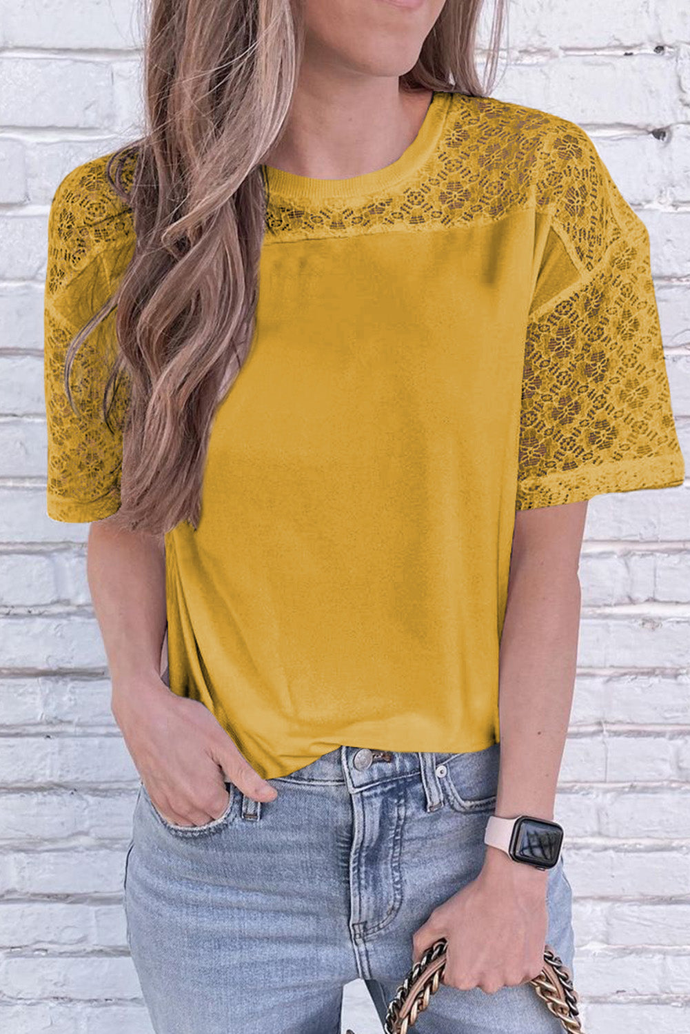 Lace Stitching Short Sleeve Tee