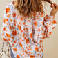 Orange Split V Neck Floral Print Dolman Blouse