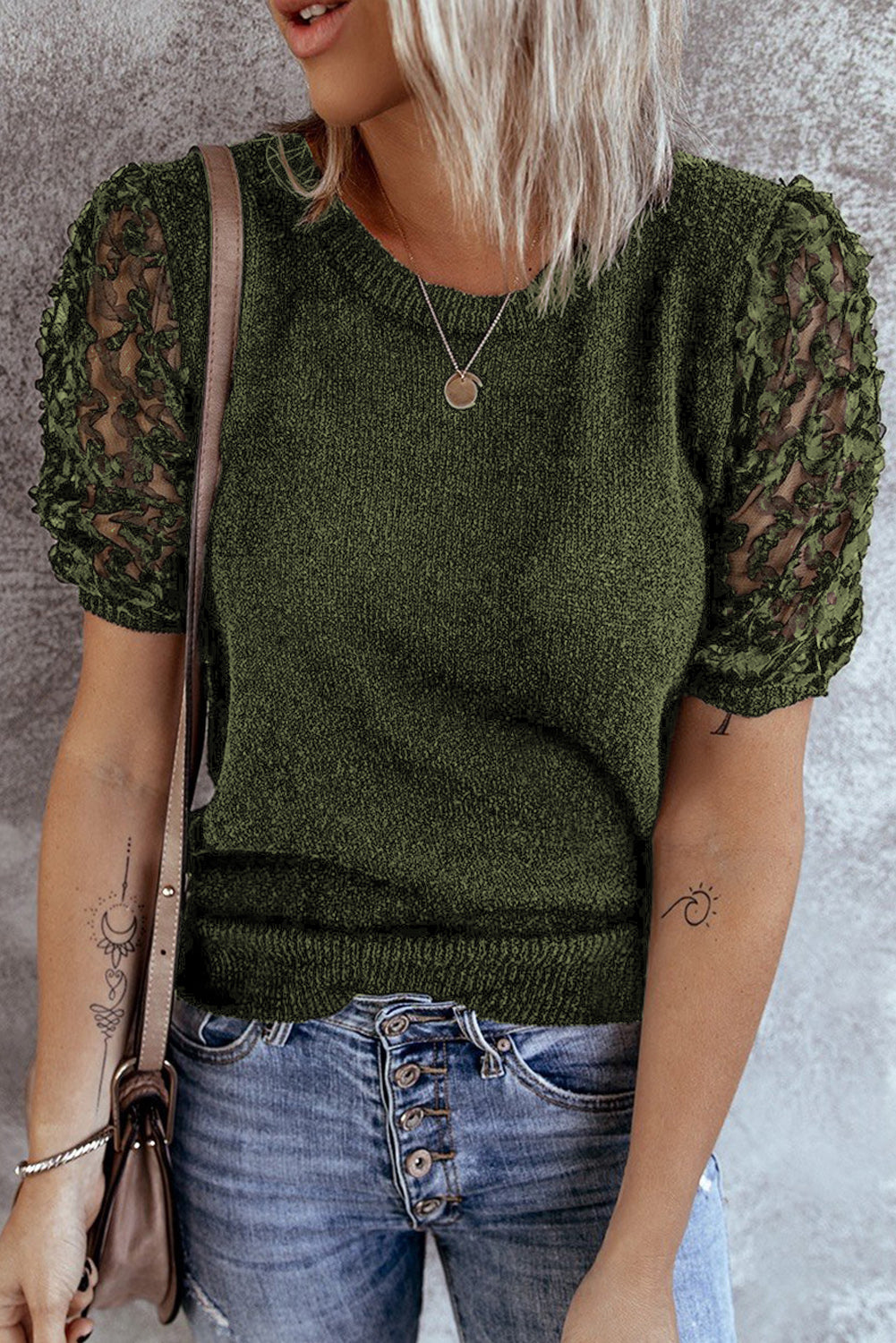 Sheer Sleeve Knit T-shirt