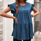Short Sleeve Keyhole Ruffled Babydoll Top
