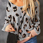 V-neck Leopard Print Puff Sleeve Sweater