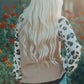 Leopard Sleeve Contrast Knitted Pullover Top