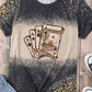 Gray Western Poker Cards Bleached Print Crewneck T Shirt