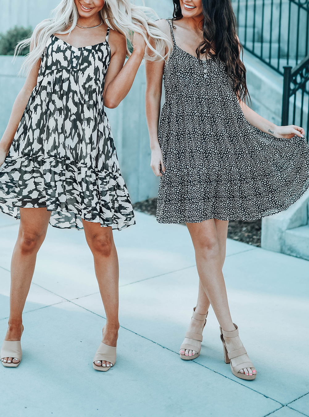 Buttoned Spaghetti Strap A-line Cami Dress