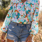 Sky Blue Floral Print Wrap Long Sleeve Bodysuit