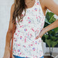 White Ruffle Straps Floral Rib Knit Tank Top