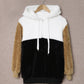 Colorblock Fluffy Faux Fur Hoodie