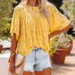 Paneled Lace Floral Flared-Sleeve Chiffon Top