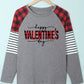 Gray Happy Valentine Day Graphic Buffalo Plaid & Stripe Top