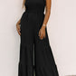 Tie Straps Shirred Bodice Tiered Wide Leg Jumpsuit