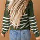 Striped Turtleneck Long Sleeve Sweater with Buttons