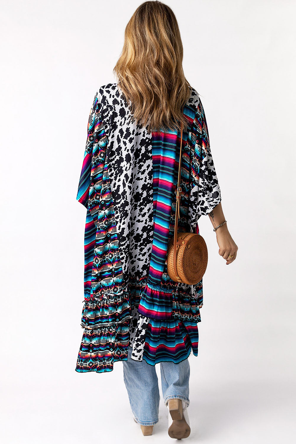 Cow Serape Aztec Print Kimono Cardigan