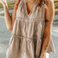 Khaki Split V Neck Tiered Ruffle Tank Top
