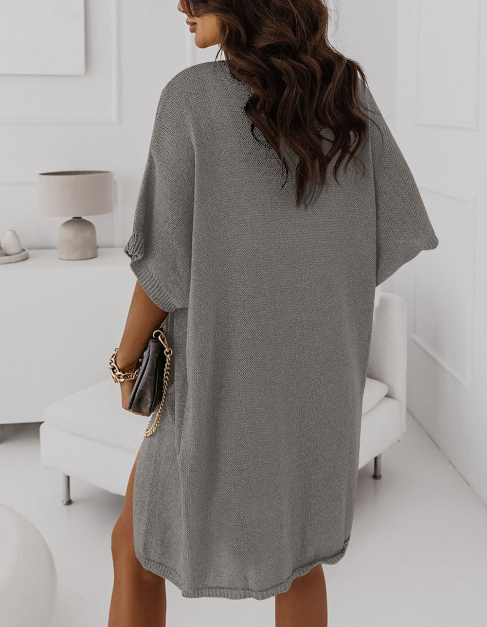 Dolman Half Sleeve Pocketed Long Cardigan