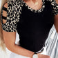 Black Leopard Color Block Cut Out Short Sleeve Top