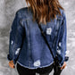 Lapel Distressed Raw Hem Buttons Denim Jacket