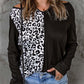 Black Leopard Color Block Cut Out Long Sleeve Top