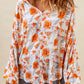 Orange Split V Neck Floral Print Dolman Blouse