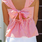 Striped Print Ruffled Bow Knot Peplum Tank Top