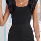 Black Ruffle Short Sleeves Round Neck Top