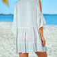 White Crochet Lace Panel Tie V Neck Beach Cover-up