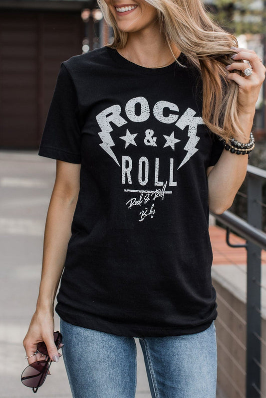 Black Slogan Letter Graphic Print Short Sleeve T Shirt