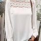 Ruffled Crewneck Lantern Sleeve Splicing Lace Blouse