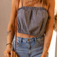 Gray Frill Tight Hem Spaghetti Strap Crop Tank Top
