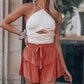 Solid Belted Frill Trim Casual Shorts