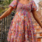 Boho Print Smocked Ruffled Puff Sleeve Mini Dress
