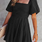 Square Neck Ruched Puff Sleeve Romper