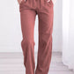 Drawstring Elastic Waist Pockets Long Straight Legs Pants