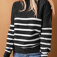 Striped Turtleneck Long Sleeve Sweater with Buttons