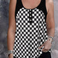 Black Plaid Patchwork Buttoned U Neck Tank Top