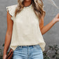 White Contrast Trim Ruffled Crew Neck Sleeveless Top