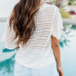 White Scalloped Neckline Open Knit Short Sleeve Sweater