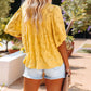 Paneled Lace Floral Flared-Sleeve Chiffon Top