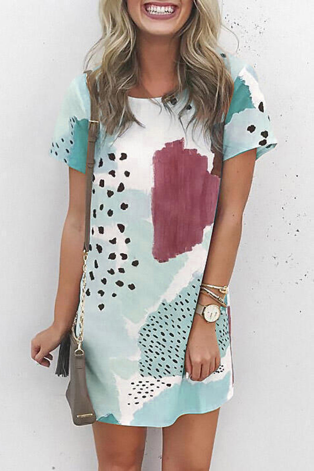 Leopard Splicing Color Block Mini Dress