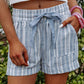 Sky Blue Vertical Stripes Print Shorts with Pockets